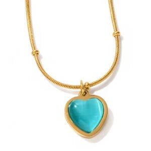 18k Gold Plated Stainless Steel Natural Stone Heart Pendant
